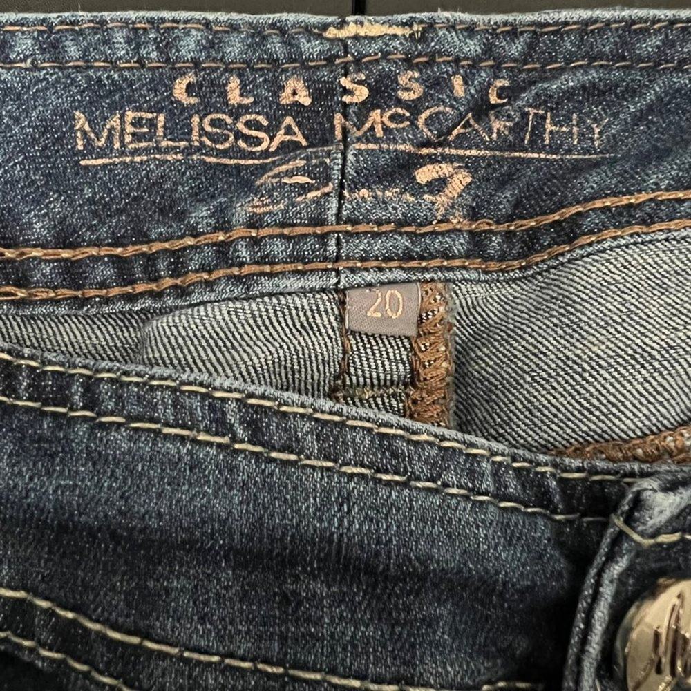 Melissa McCarthy Whiskering Straight Leg Blue Denim Jeans | Women's Plus Size 20 - Picture 8 of 14